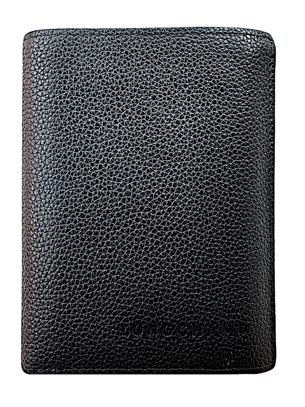 LONGCHAMP Mens Leather Le Foulonné Trifold Wallet 3.5”x5” Black